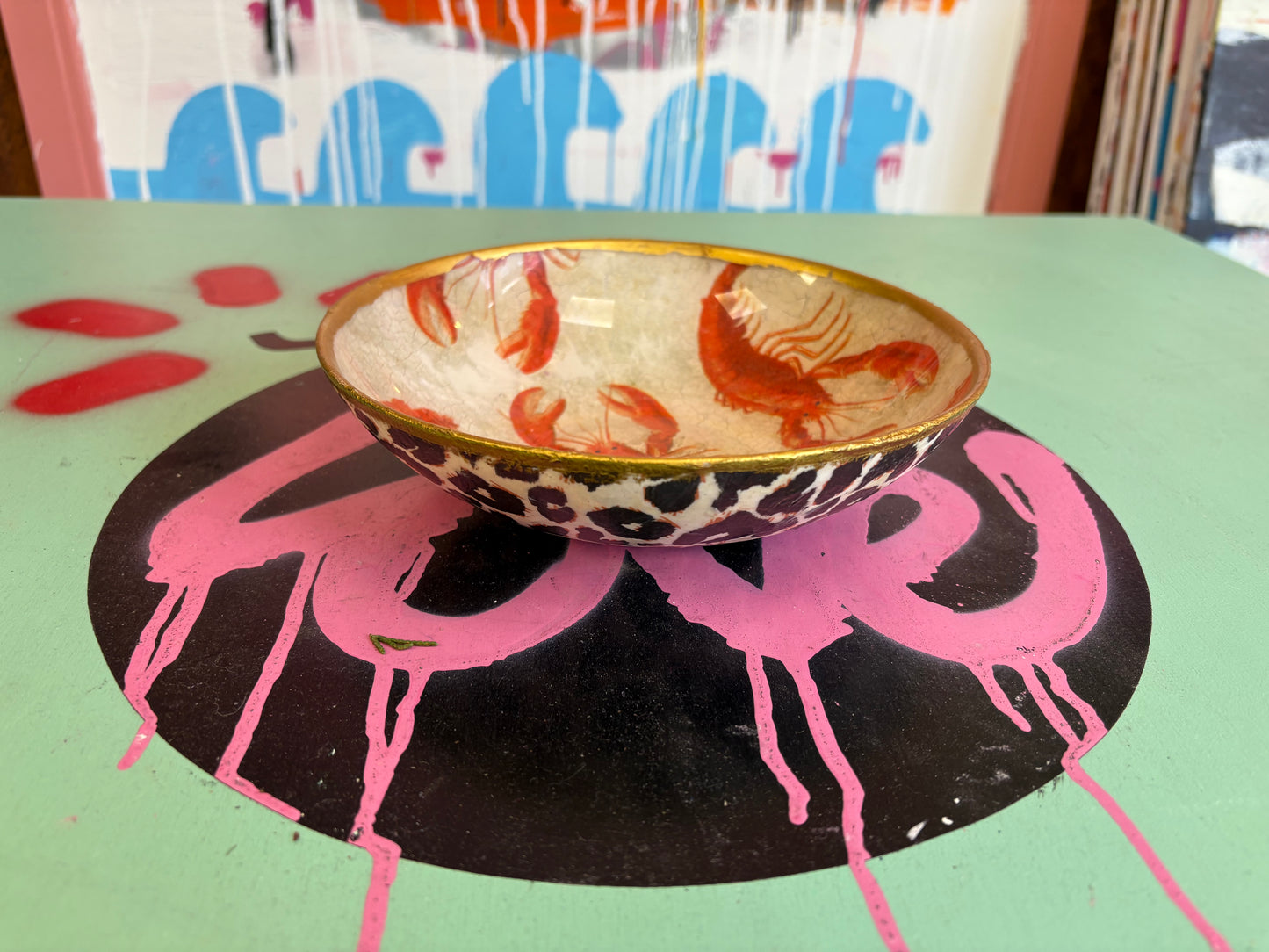 Small Lobster Handmade Decoupage Bowl
