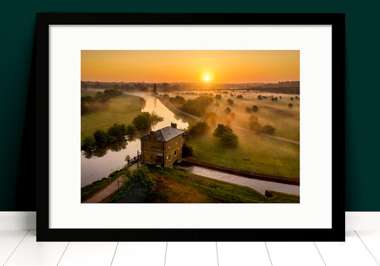 Paul Crowley Gauge House from the air in Hertford Photograph in a black frame