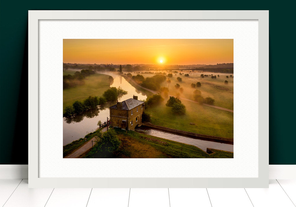 Paul Crowley Gauge House from the air in Hertford Photograph in a white frame