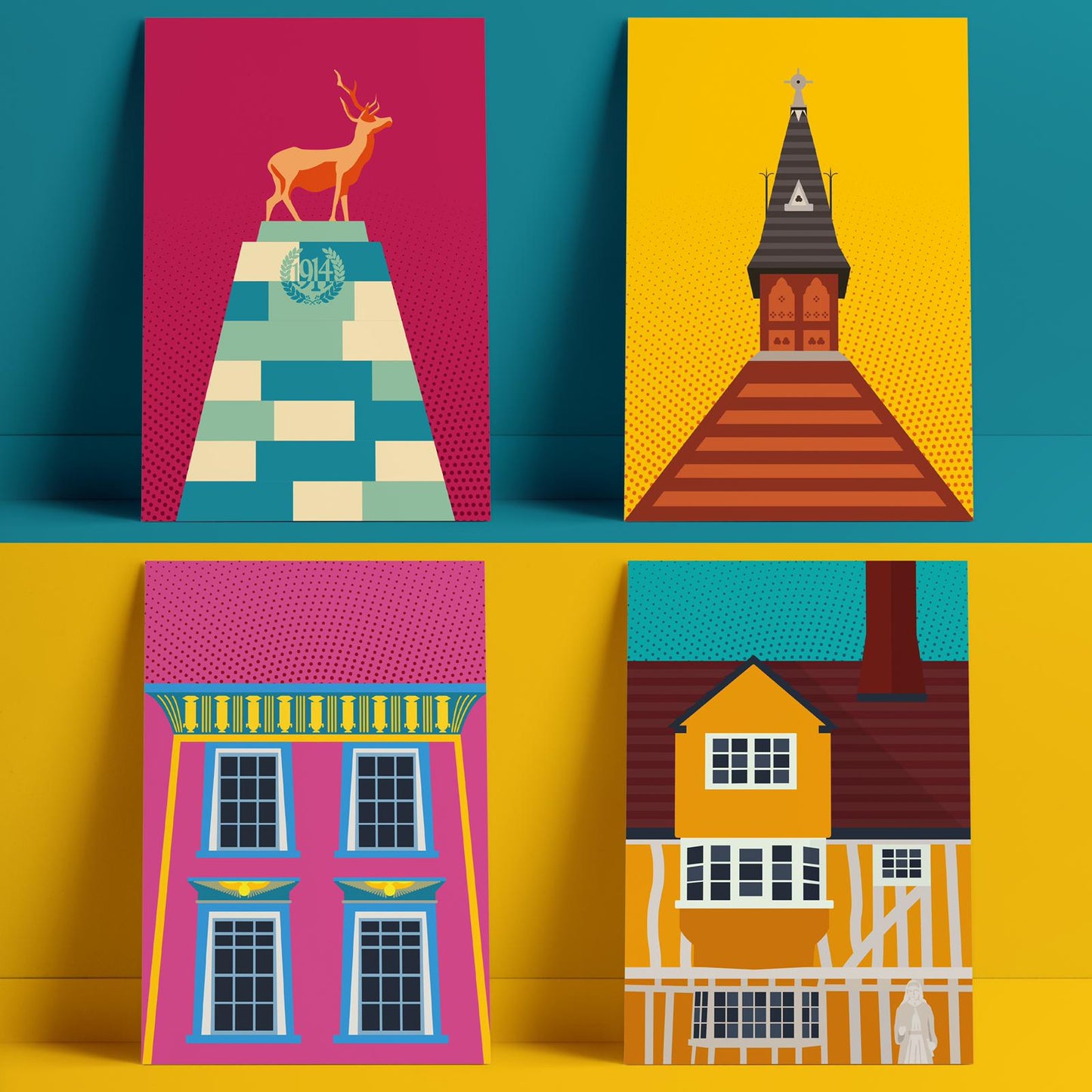 Paul Crowley cards depicting Beckwiths, McMullens, Hertford War Memorial and Egyptian House