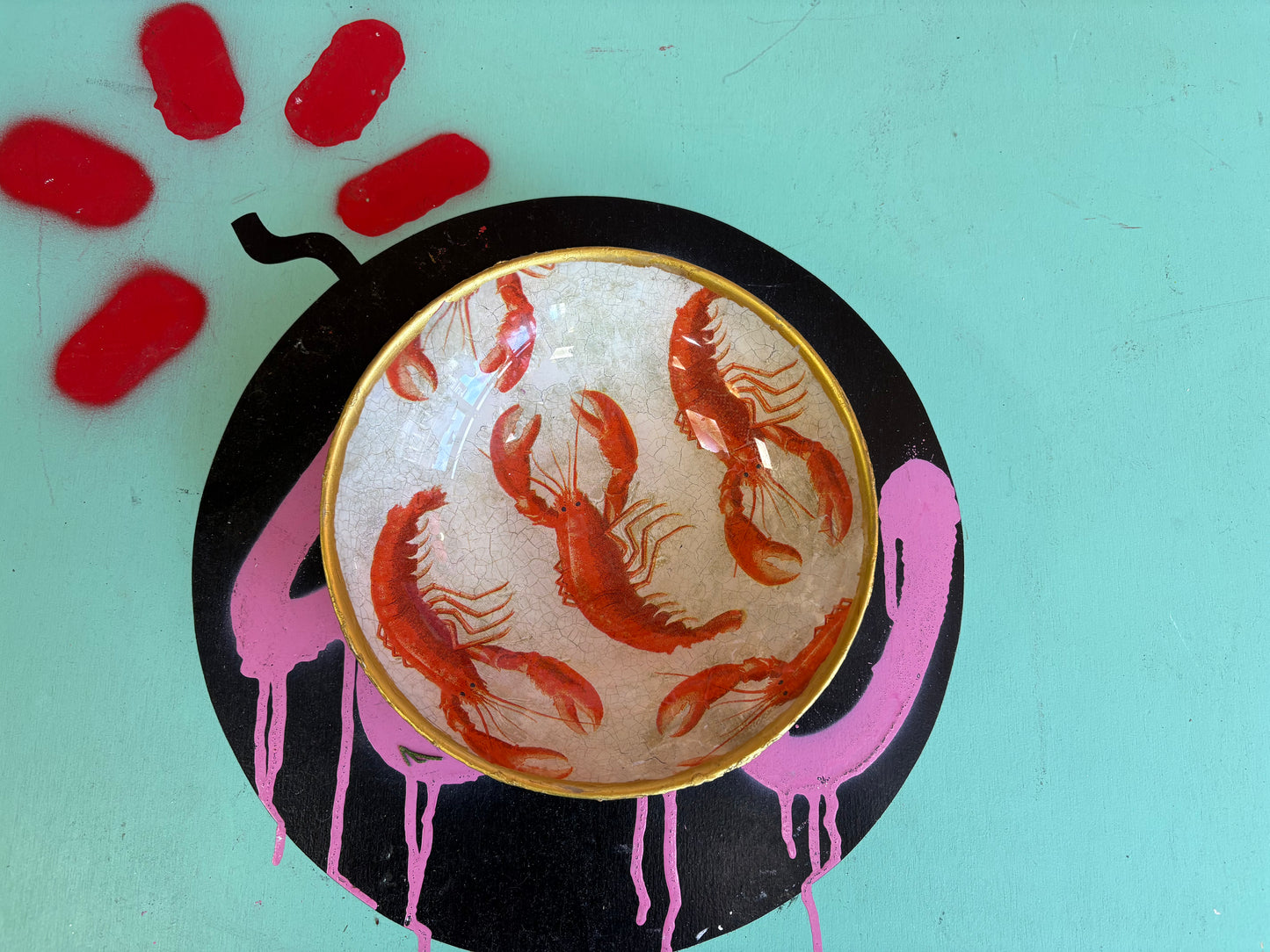Small Lobster Handmade Decoupage Bowl