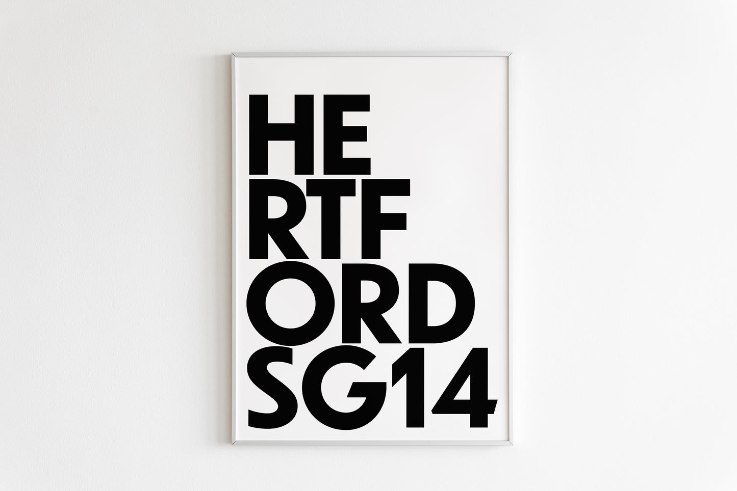 Hertford Monochrome Postcode - Black Text on White Background