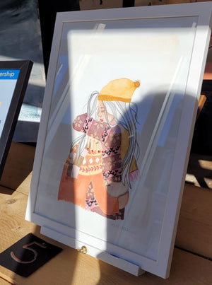 The Hug illustration by Claire Lou Carey original framed in white